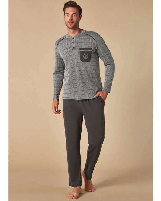 Feyza Men's Grey Cotton Blend Lounge Set